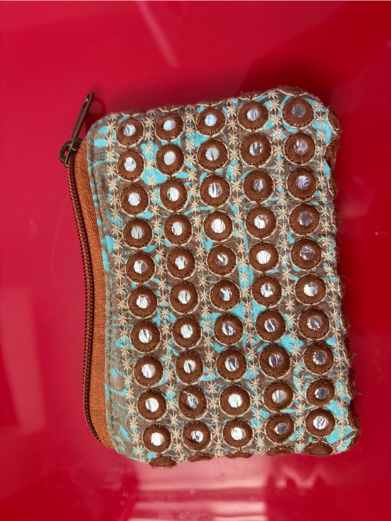 Handbags - Handcrafted Brown & Turquoise Embroidered Zip Wallet